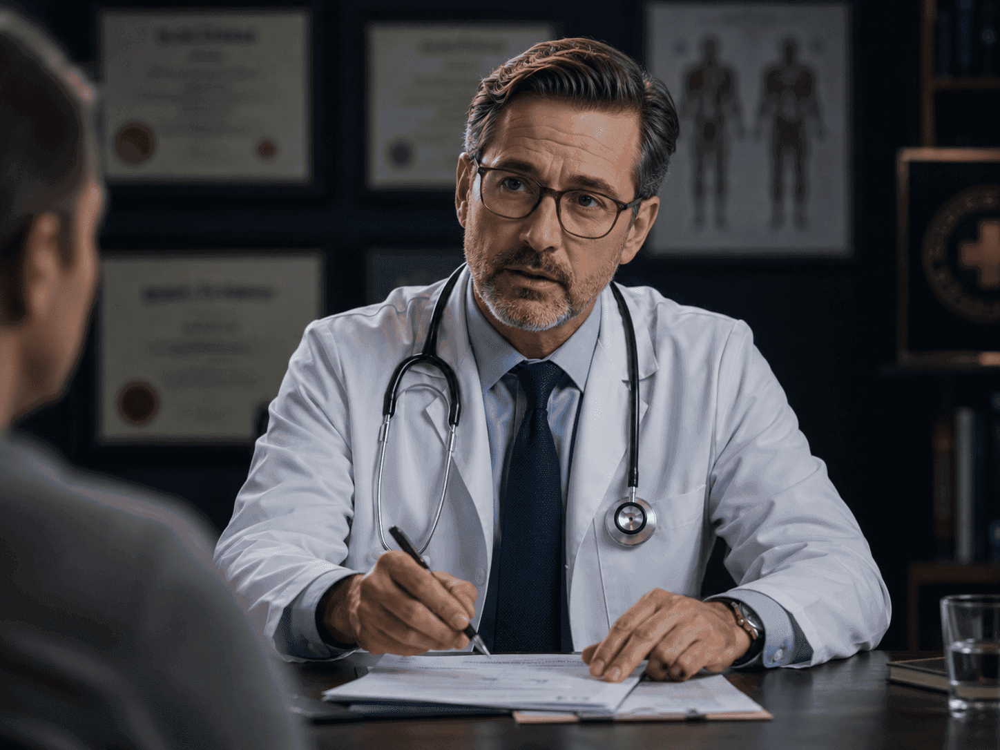 A healthcare professional reviewing records on a tablet.